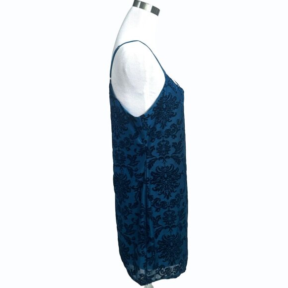 Forever 21 Womens Velvet Baroque Cami Mini Dress Womens XL Blue Burnout Goth - Picture 5 of 14